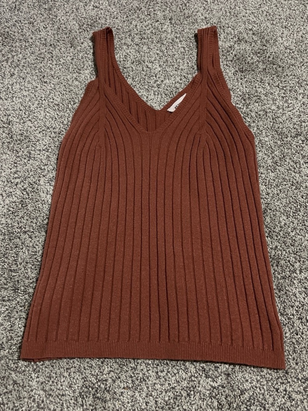 eesome Ribbed V-Neck Knit Tank Top in Brown